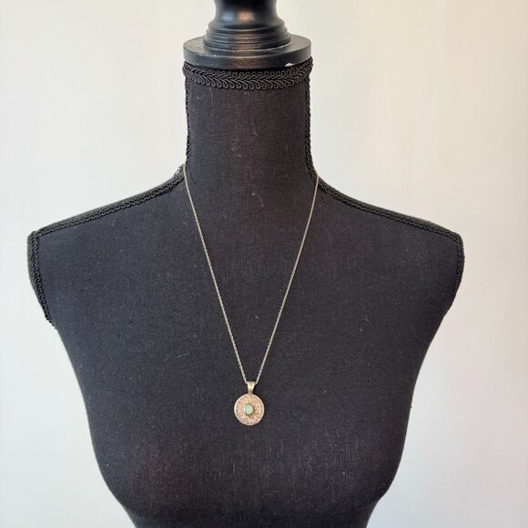 Silver Shield Pendant Necklace with Chrysoprase Stone - Picture 3 of 4